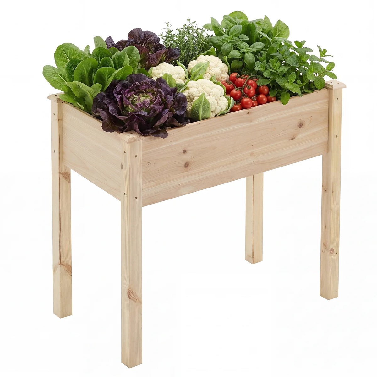JHK 34x18x30 Inch Planter Box Outdoor Raised Garden Bed with Legs for Herbs Flowers Vegetables Elevated Wooden Garden Bed for Patio Balcony and Backyard