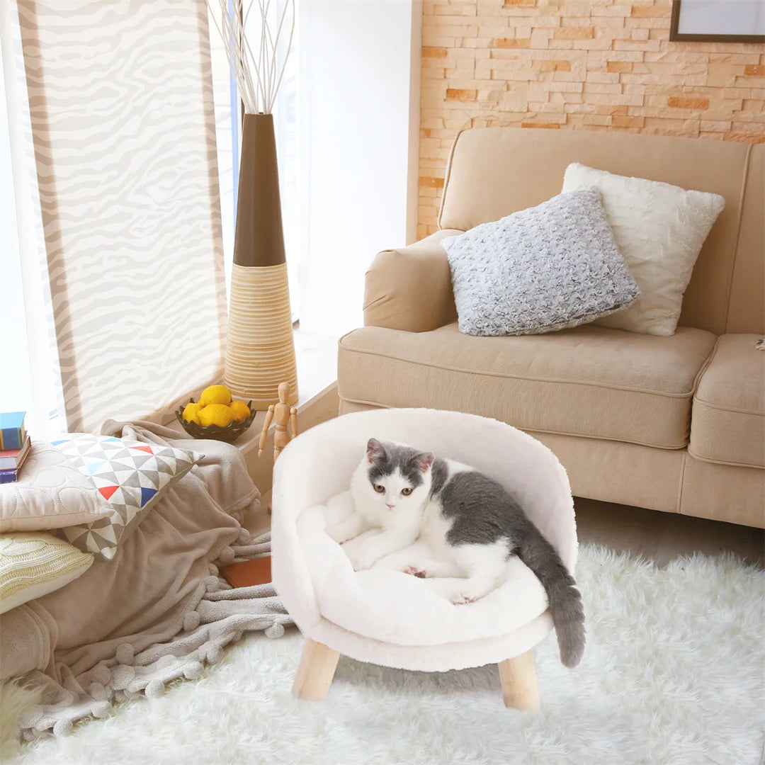 Bingopaw Plush Waterproof Cat Bed With Wood Frame And Cushion