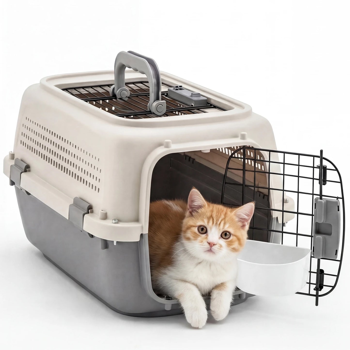 JHK Top Load Pet Carrier With Latches and Food Bowl