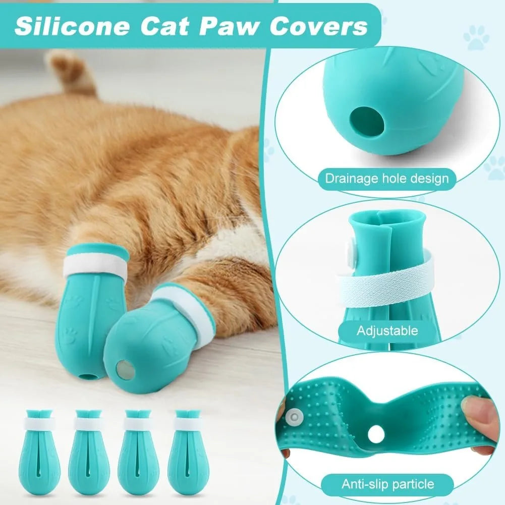 Cat Bubble Muzzle For Grooming, Bite Anti Licking Pet Grooming Helmet With 4 Silicone Anti-Scratch Paw Shoes