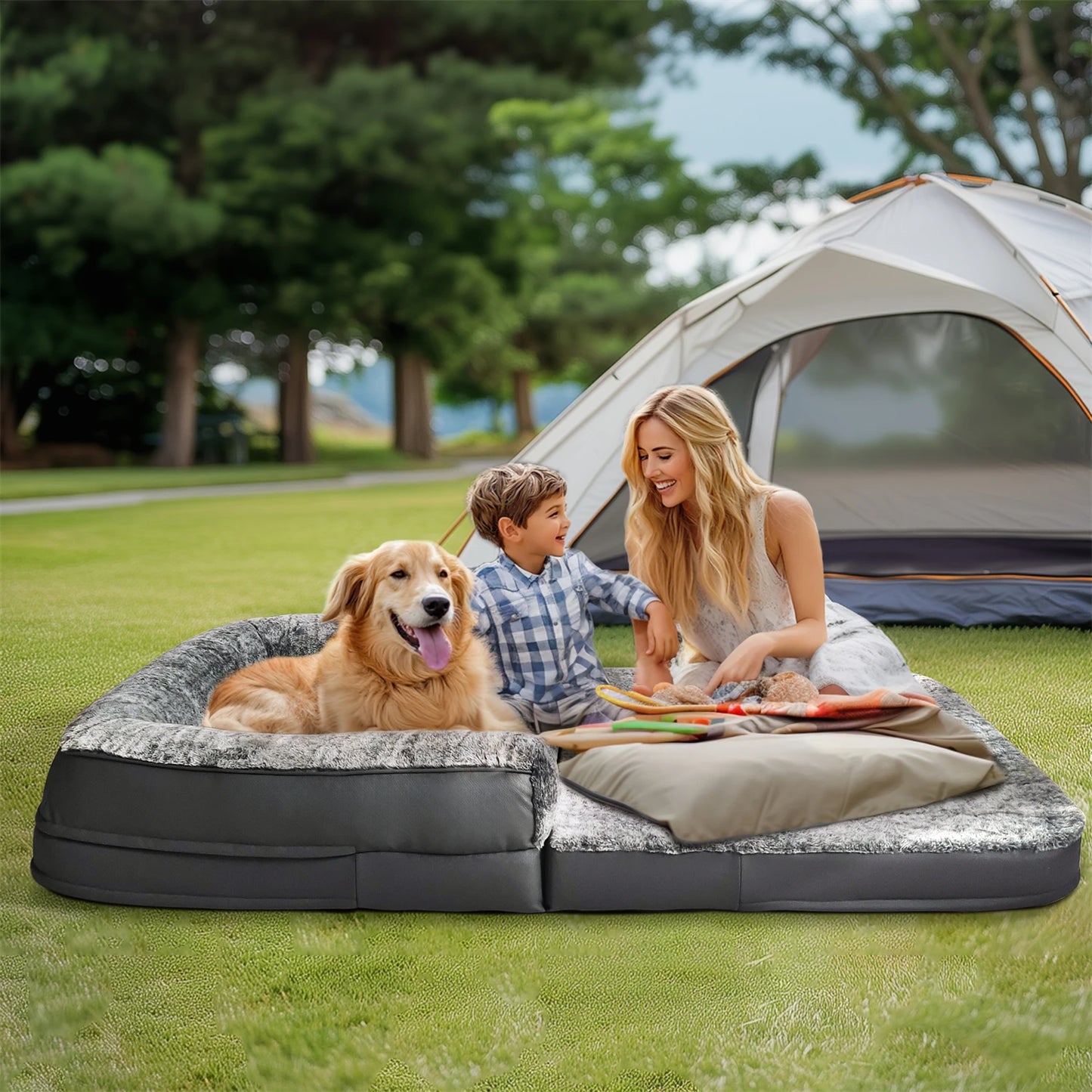Bingopaw Orthopedic Foldable Pet And Human Plush Bed With Bolster