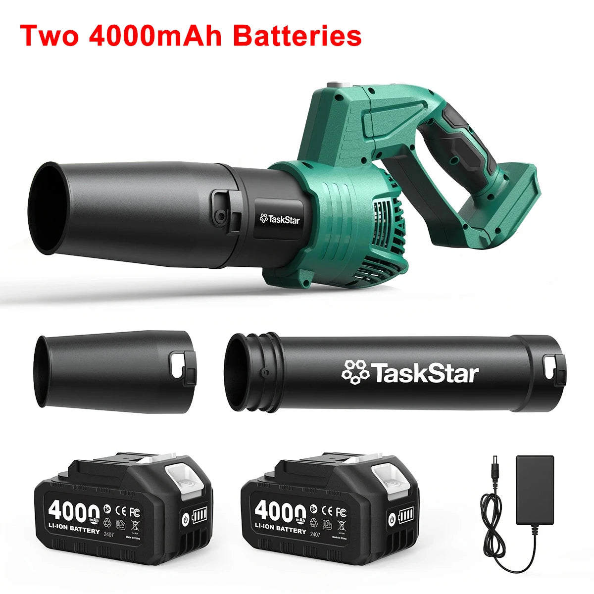 Taskstar Leaf Blower for Lawn 550CFM Electric Cordless Small Blower with Swivel Head, 2*4000mAh Battery & Charger 21V Airblower for Clean Car Patio Yard, Blowing Leaves / Dust Removal