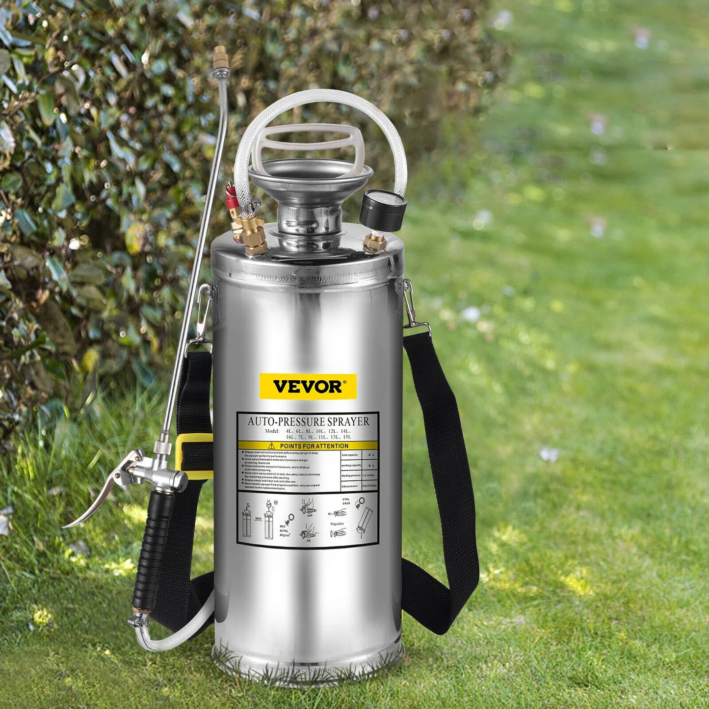 SucceBuy 4-12L Hand Powered Sprayer Stainless Steel Watering Spraying Sprinkling Atomizer Pump Home Garden Cleaning Sprayer