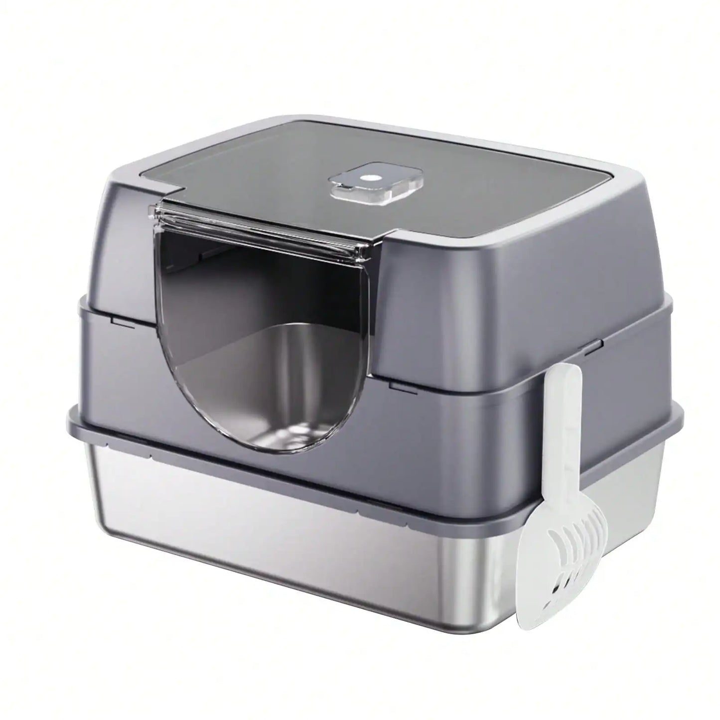 Extra Large Stainless Steel Litter Box With Lid, High Sided Enclosed Metal Cat Litter Pan, Dog Proof Front Entry Top Exit, Odor Control Easy Clean Leak Proof, Includes Mat, Scoop & Step