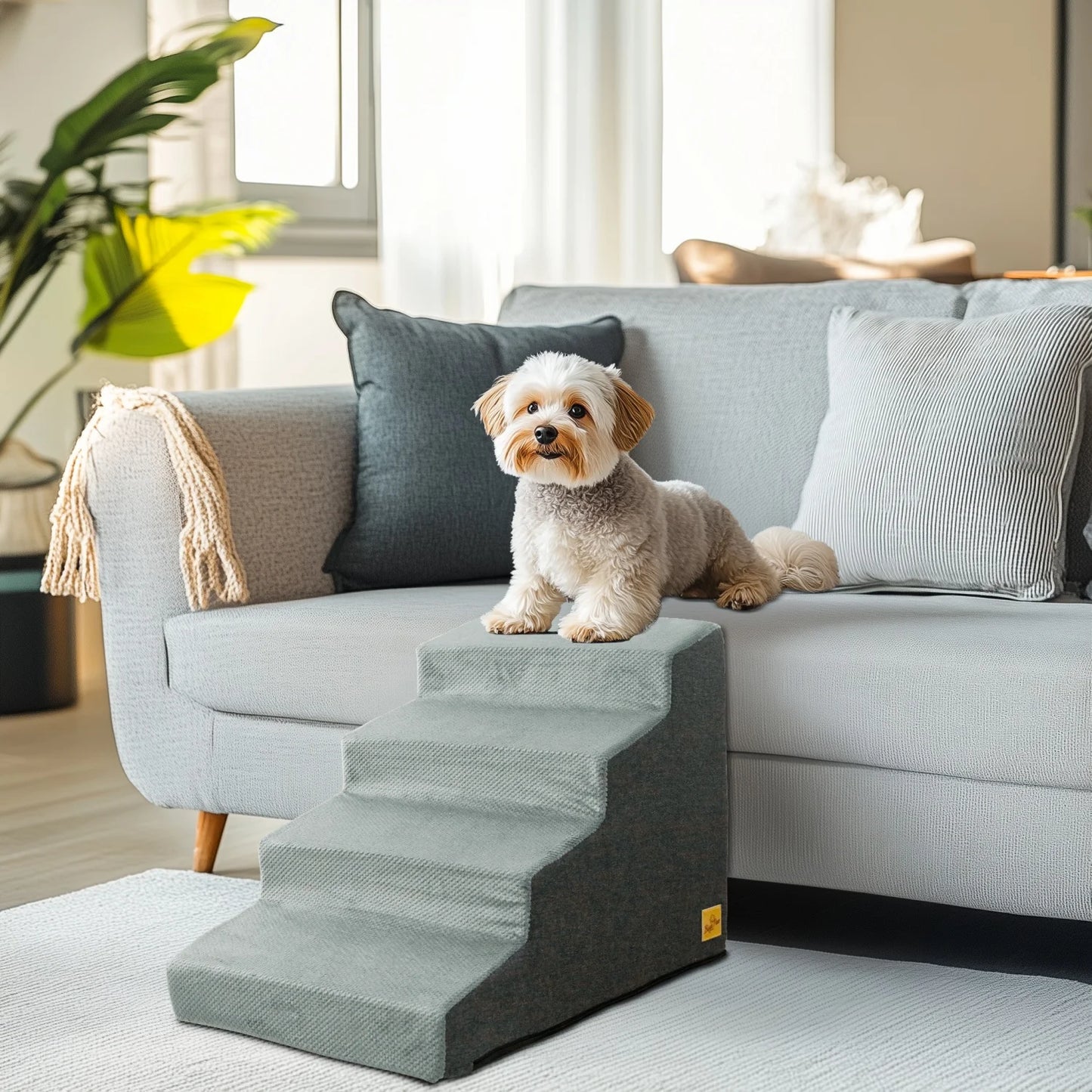 3/4 Step Dog Stairs With Washable Cover And Non-Slip Base