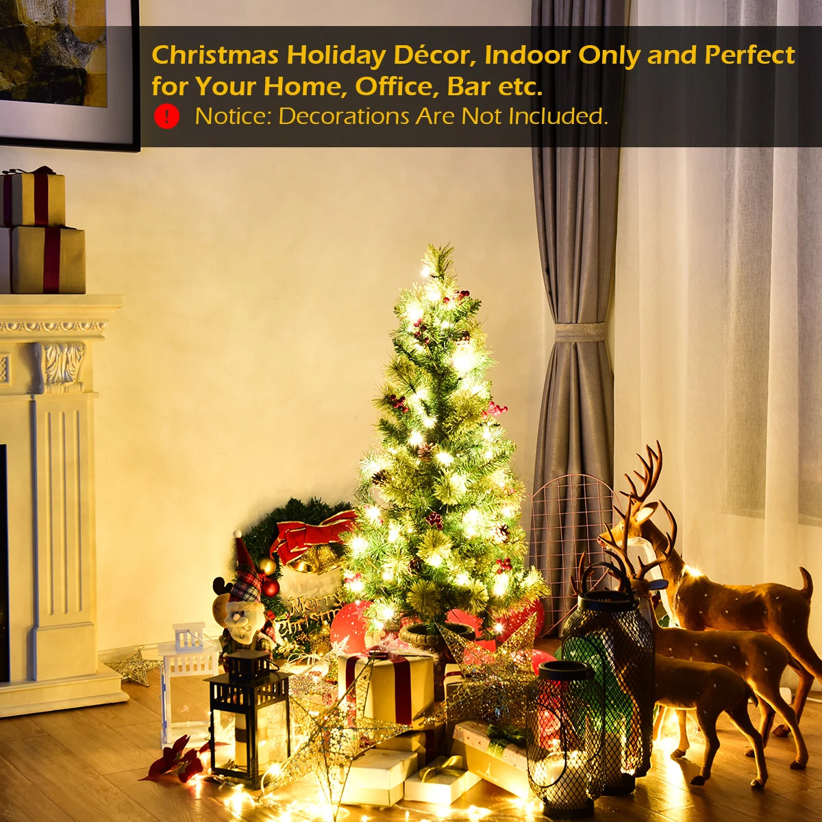 3/ 4/ 5Ft Pre-Lit PVC Artificial Christmas Entrance Tree w/ Clear Light &Gold Urn Base