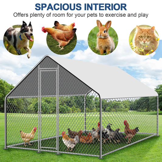 10/13/20ft Large Metal Chicken Coop Walk-In Run with Peaked Roof, Outdoor Poultry Cage Hen House for Farm Backyard
