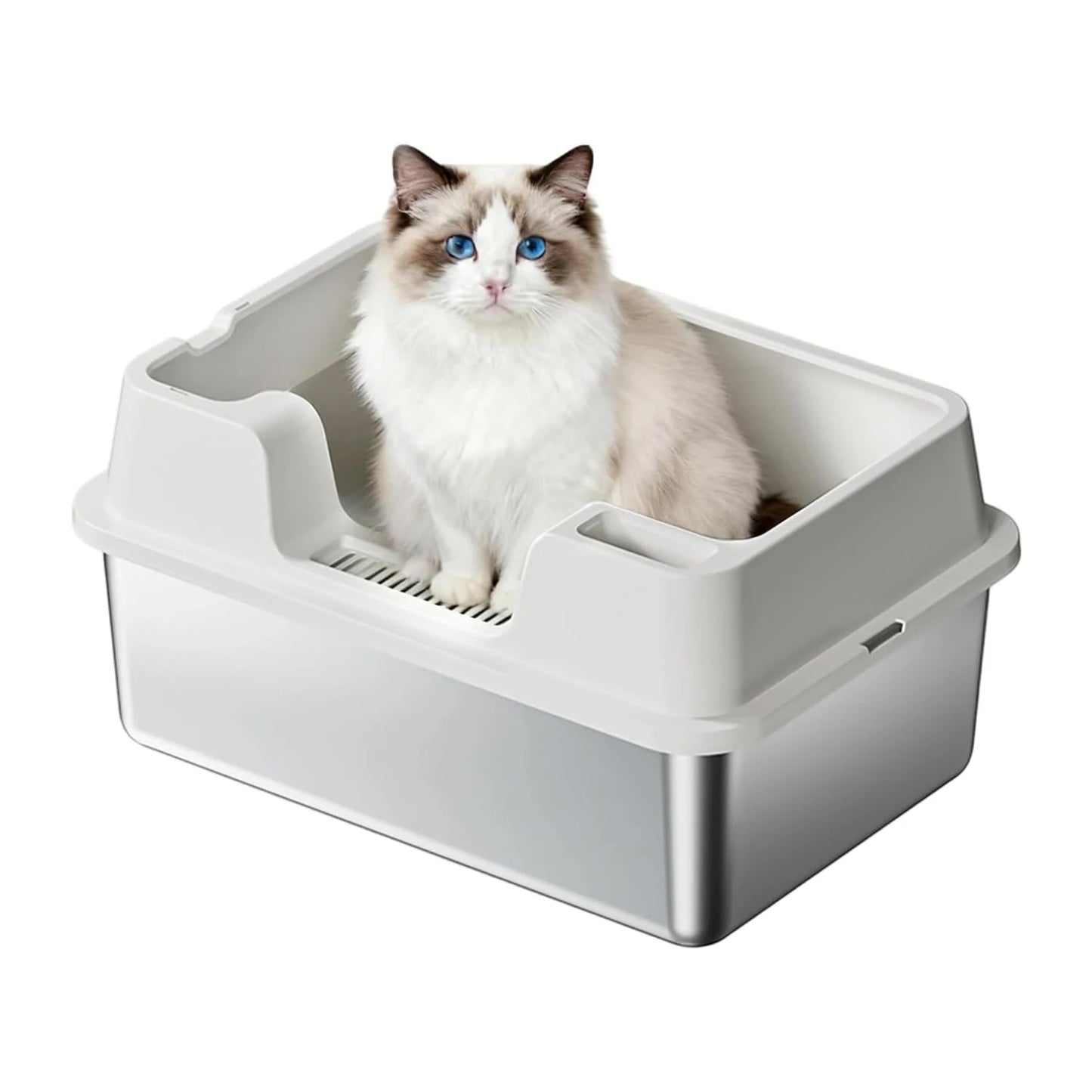 Extra Large Enclosed Stainless Steel Cat Litter Box,Metal Litter Pan High Wall Sides & Non-Stick Bottom Easy to Clean for Cats