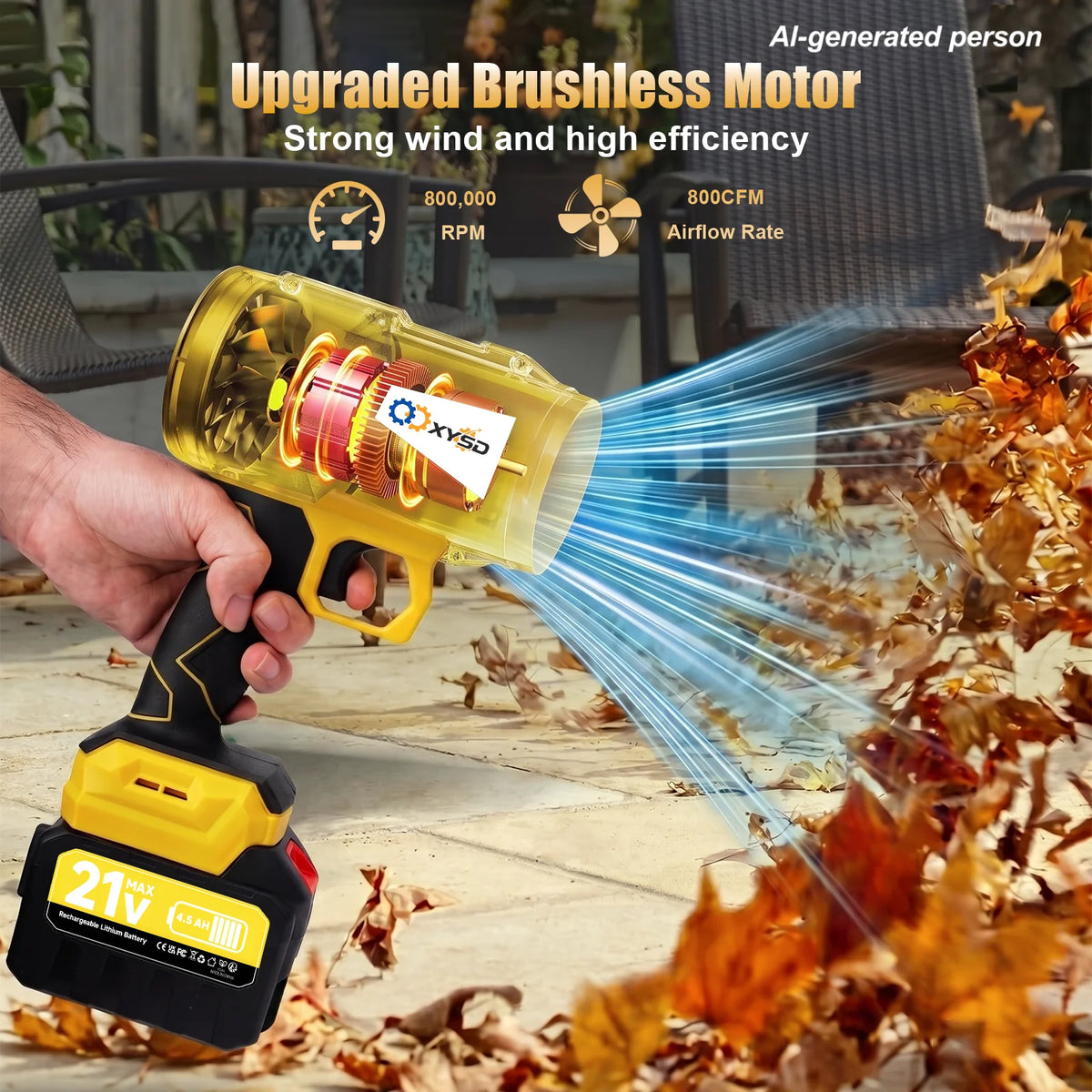 XYSD Cordless Leaf Blower, Turbo Jet Blower, Handheld Leaf Blower with 2x4500mah Batteries, for Patio Cleaning, Leaves,Dust