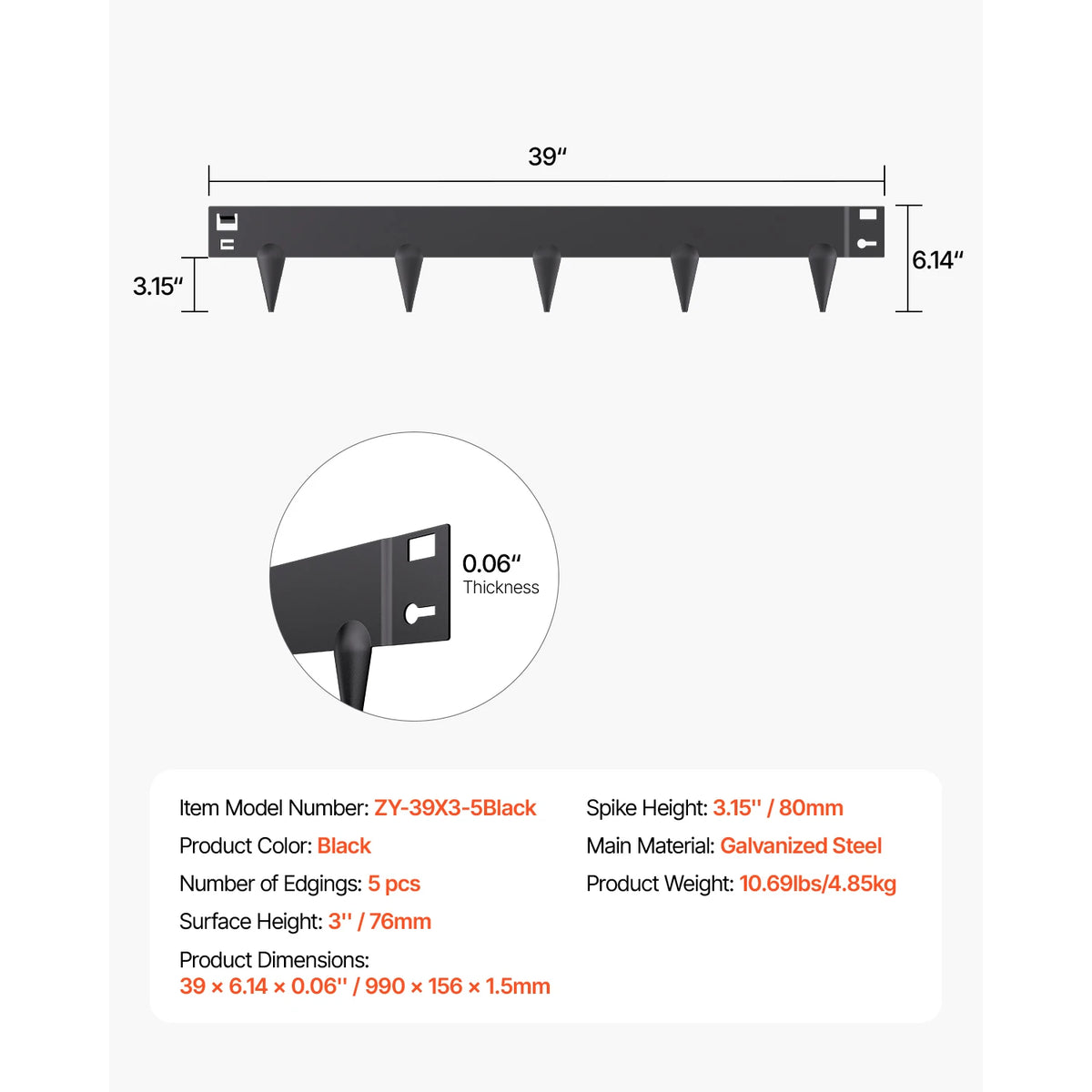 SucceBuy Steel Landscape Edging 5 Pcs 39x3in Rust-Resistant Metal Landscape Edging Bendable Garden Border Heavy Duty Lawn Edging
