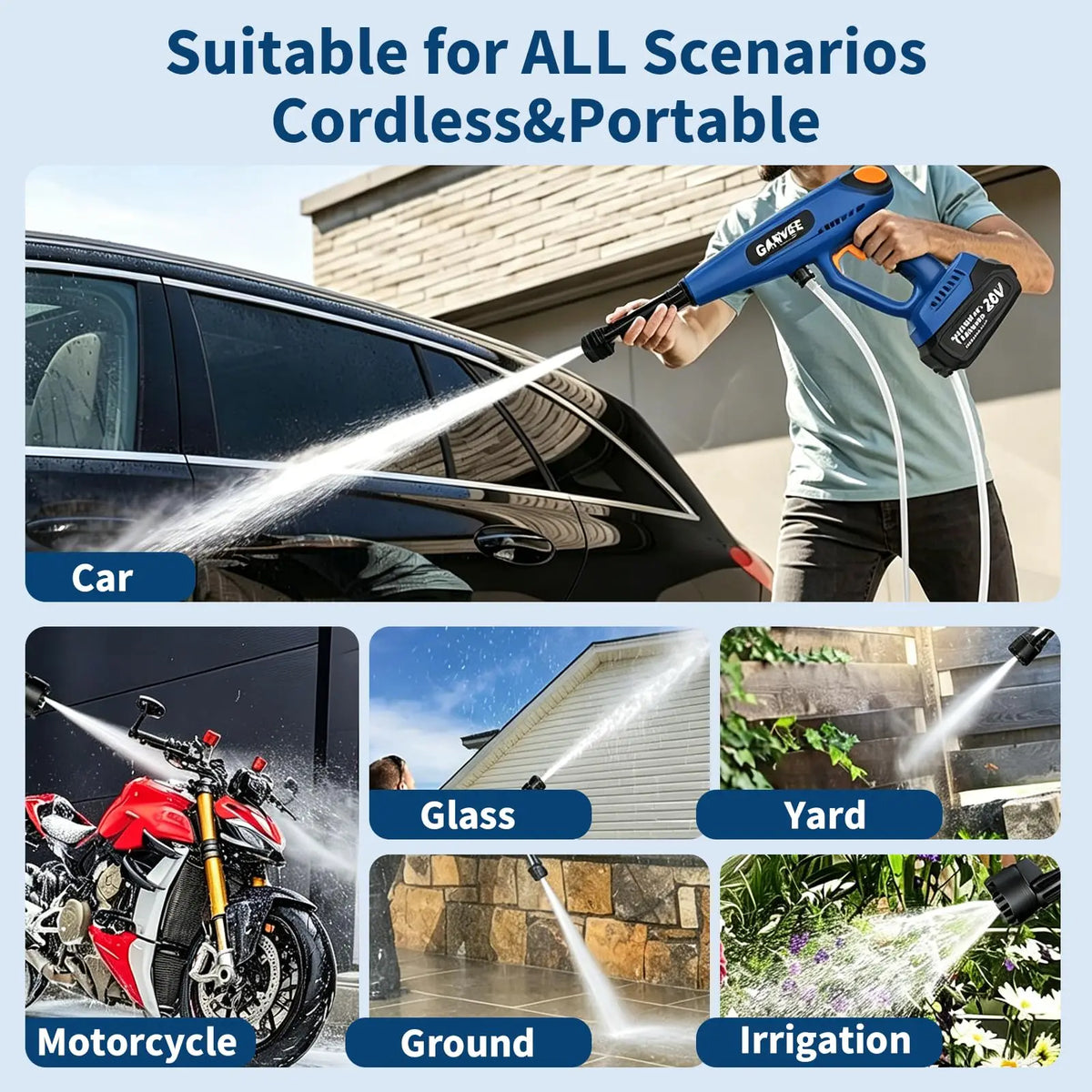 Cordless Portable Pressure Washer With 2 Rechargeable Batteries, 6-in-1 Nozzle & Foam Pot, Car Garden Patio Driveway Cleaning Kit