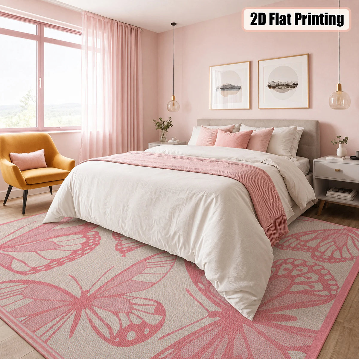 Soft Velvet Butterfly Area Rug With Rubber Backing Machine Washable