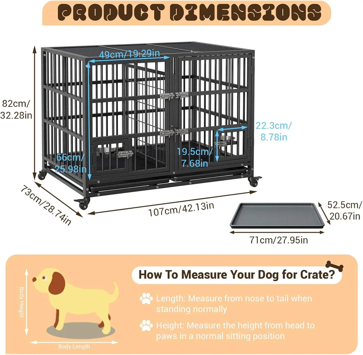 Garvee Heavy Duty Dog Crate With Wheels And Removable Tray