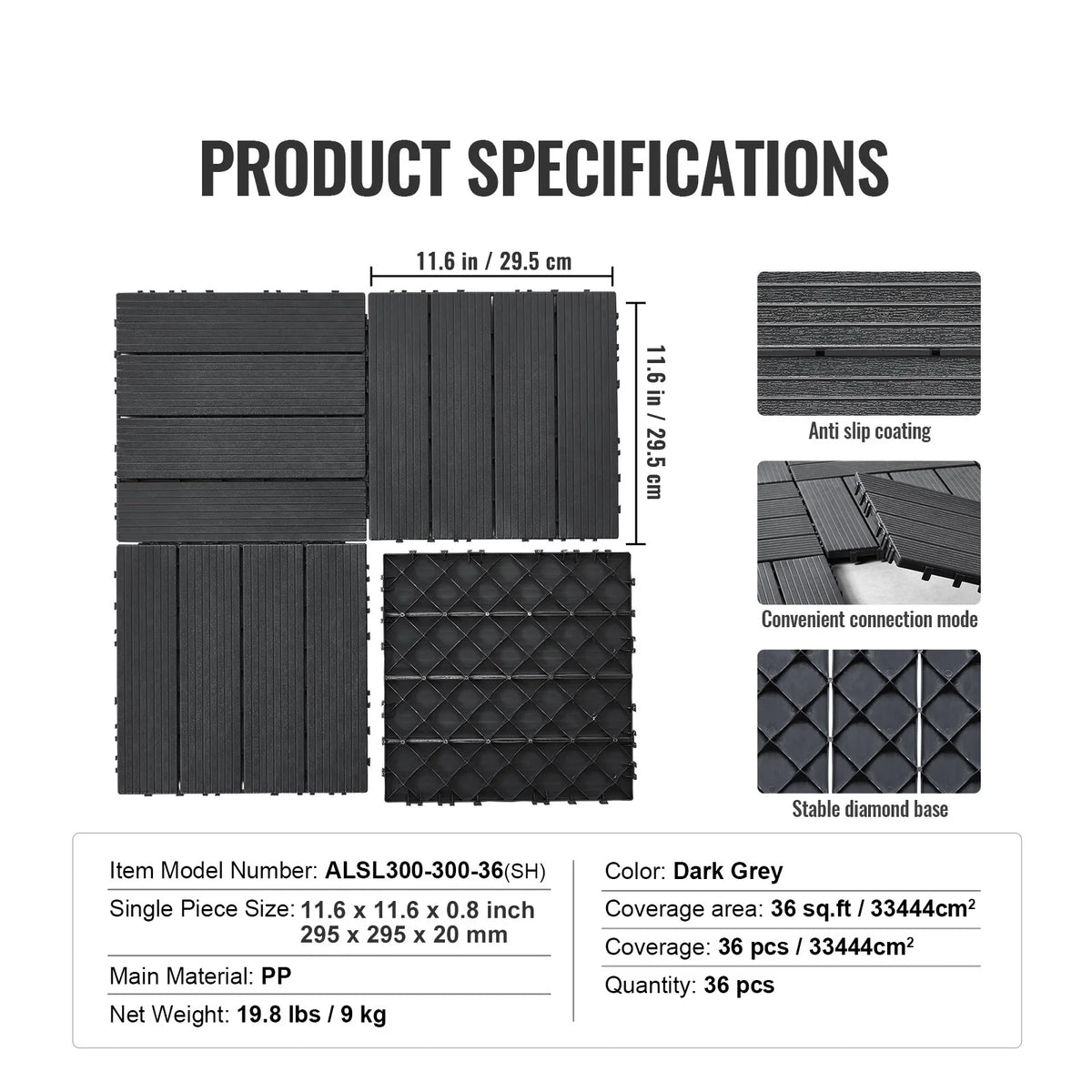 VEVOR Interlocking Waterproof Deck Tiles for Outdoor Patio Flooring