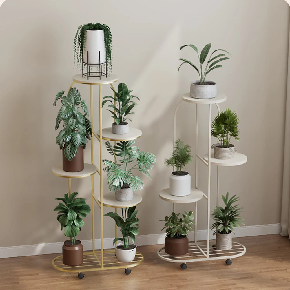 Plant Shelving Flower Pot Holder, Wrought Iron Corner Multiple Planter Rack Organizer with Wheels For Room Corner Balcony Garden