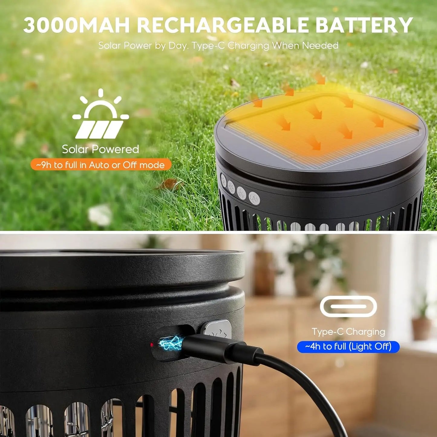 Solar Bug Zapper Outdoor,4200V 3-in-1 Mosquito Zapper 4200V 3-in-1 Mosquito Zapper for Yard Garden 2000 Sq Ft
