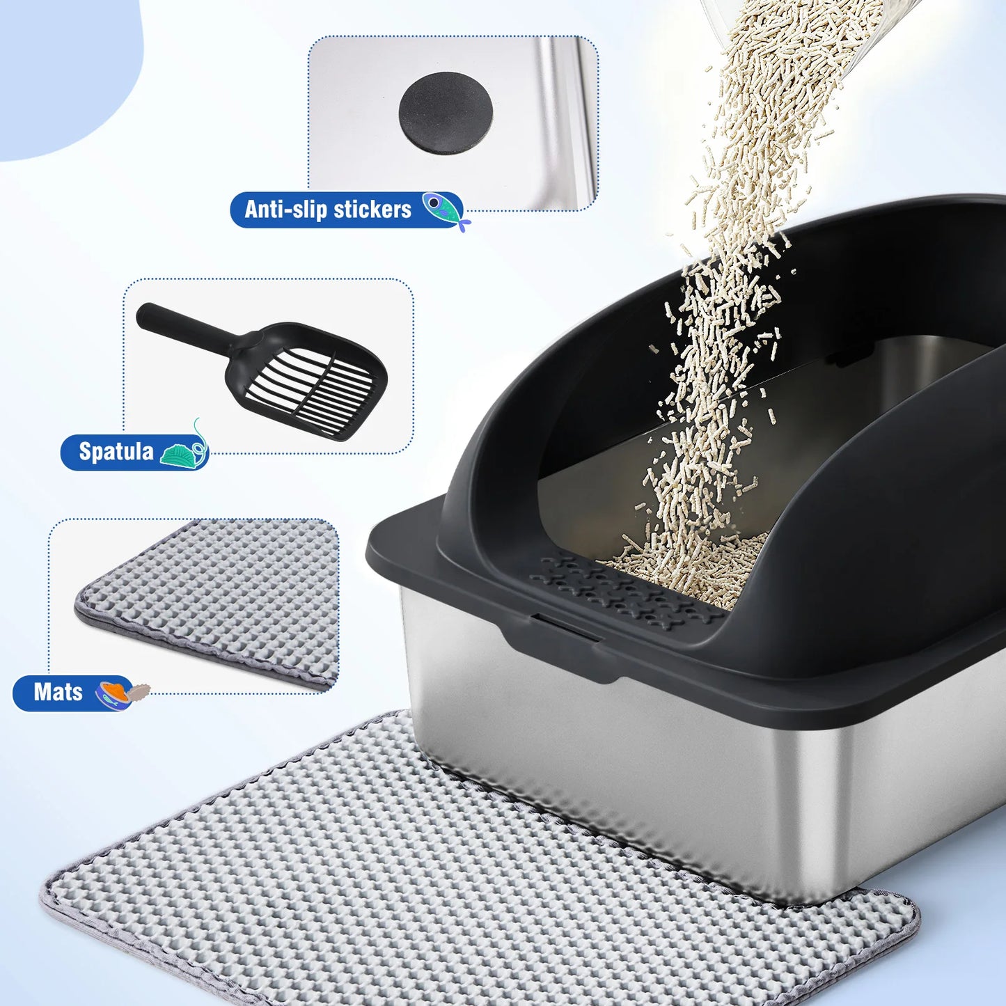 Stainless Steel Covered Cat Litter Box With Lid And Scoop
