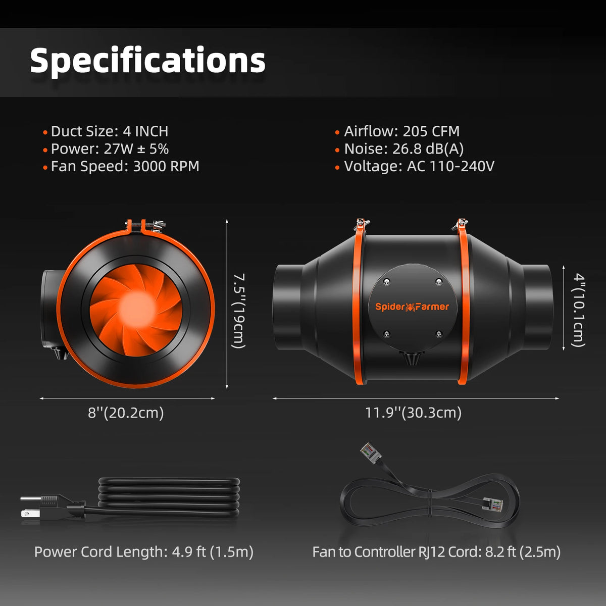 Spider Farmer 4"/6" Inline Fan Kit with GGS Controller, Smart APP Control, Ventilation Combo Air Cooling for Grow Tent