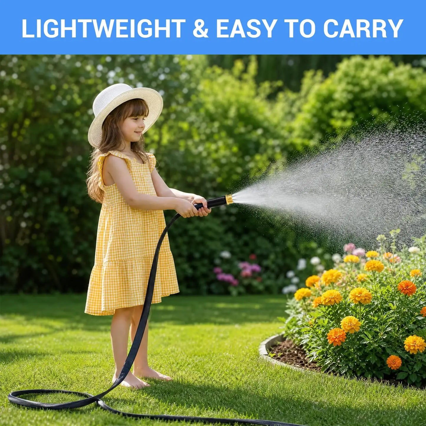 Non Expandable Fabric Covered Garden Hose With 3/4 Inch Copper Plated Aluminum Fittings Burst Proof PVC Inner Core For Garden Watering Car Washing And Outdoor Use