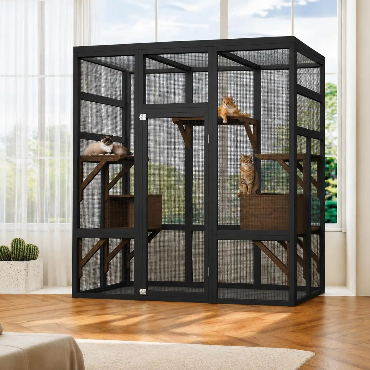 HiMISS Outdoor Wooden Catio Cat House With UV Protected Roof