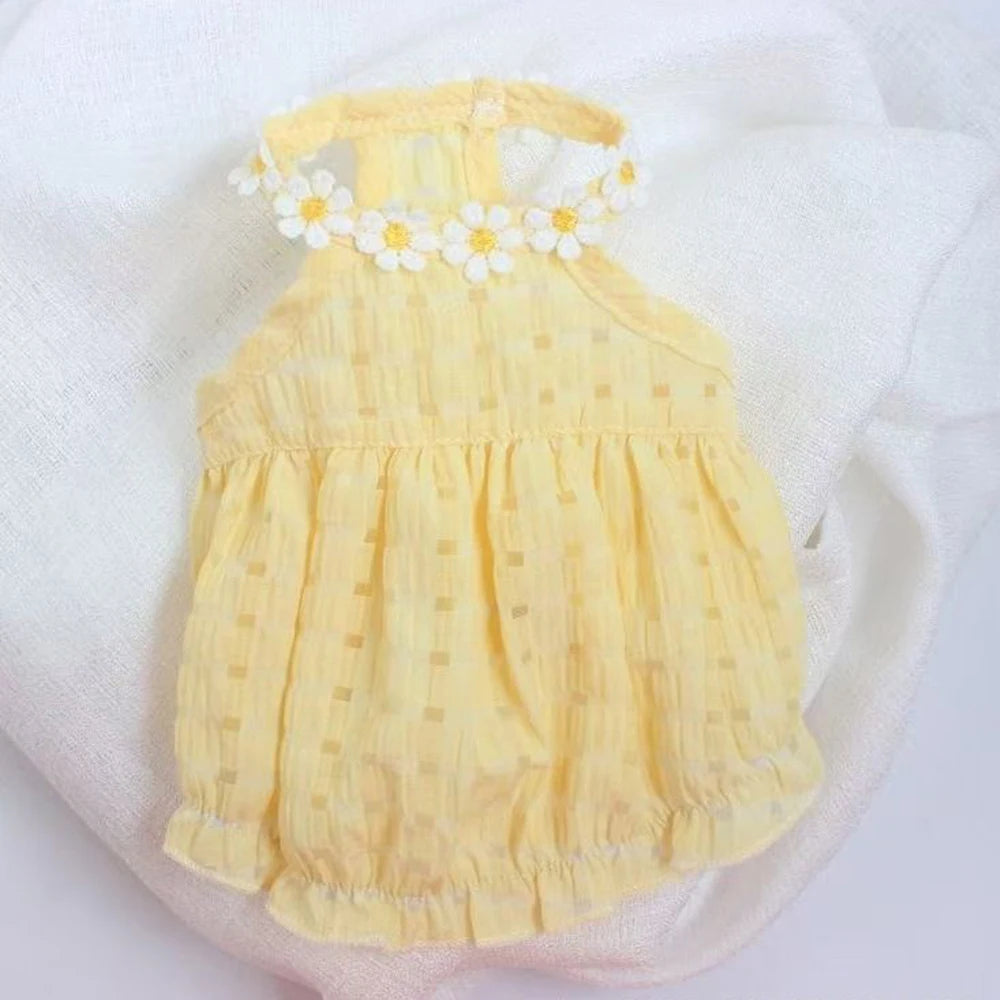 Breathable Floral Wreath Collar Small Dog Princess Skirt