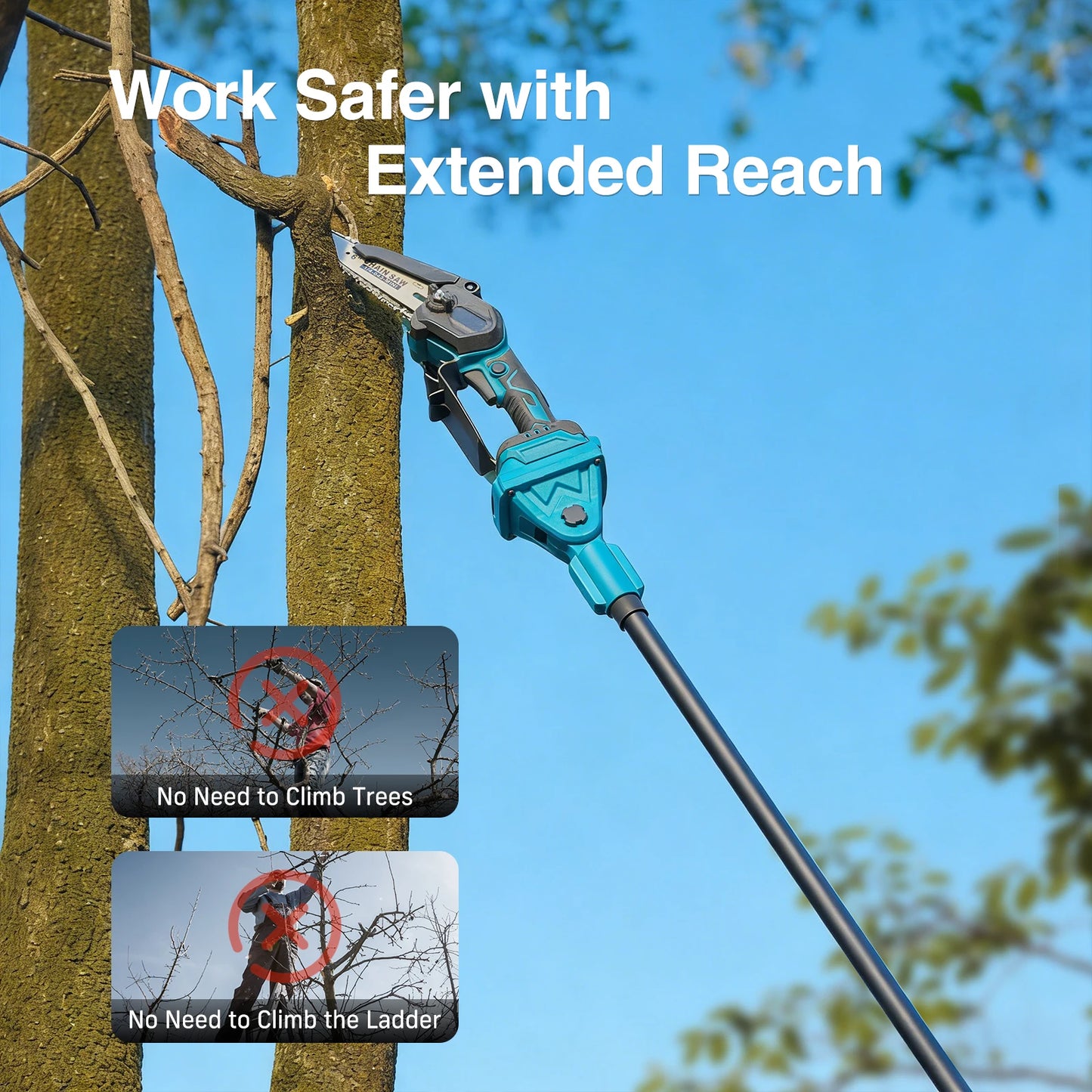 Taskstar 3-in-1 Brushless Pole Pruner & 6 Inch Cordless Chainsaw 30mm Electric Scissors Multi-Angle Adjustable Pole Saw for High Branches Pruning with 2 4.0Ah Batteries