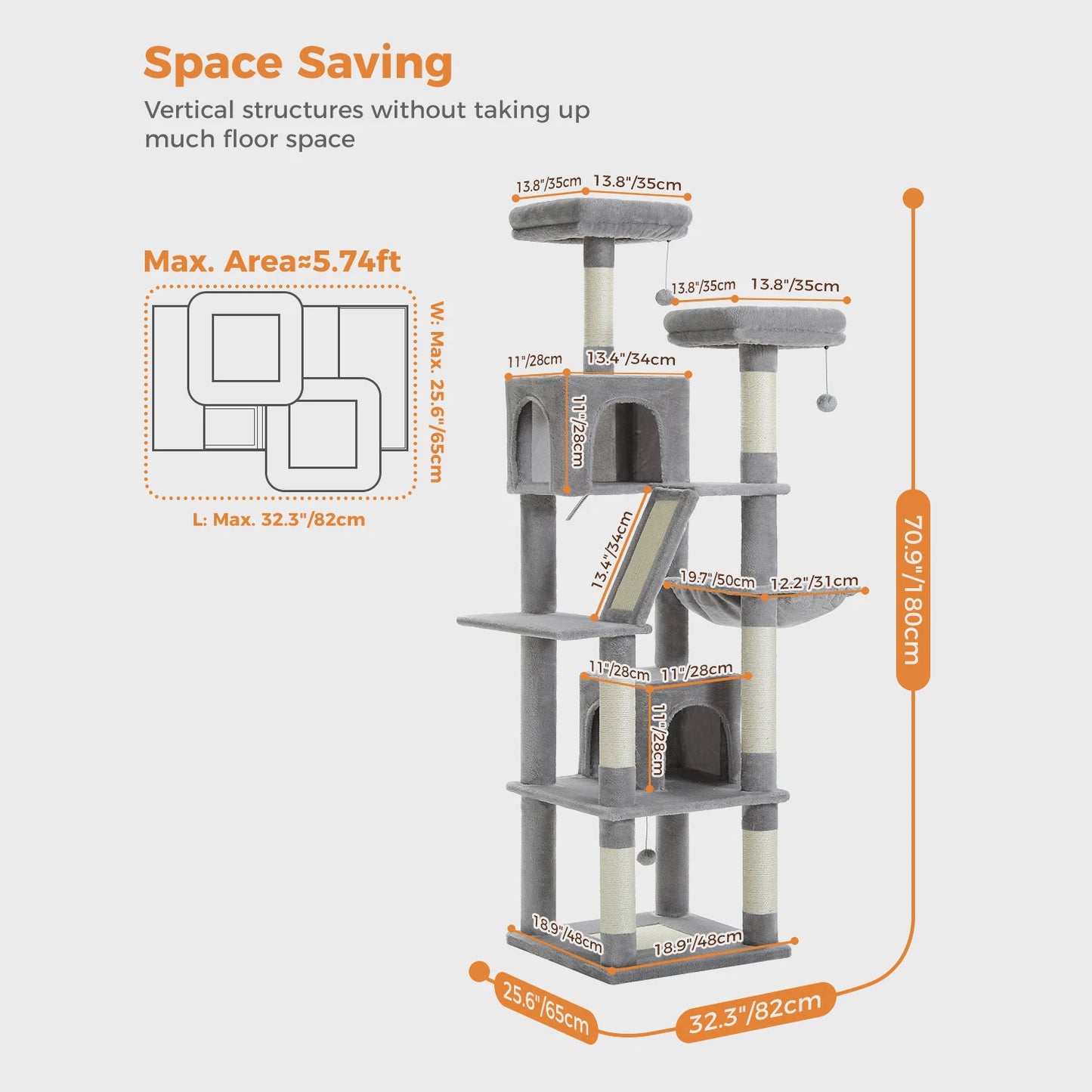 Multi-Level Cat Tree with Scratching Posts, Cozy Condo, Hammock, Large Cat Tower for Indoor Cats, Cat Scratching Board, Cat Toys
