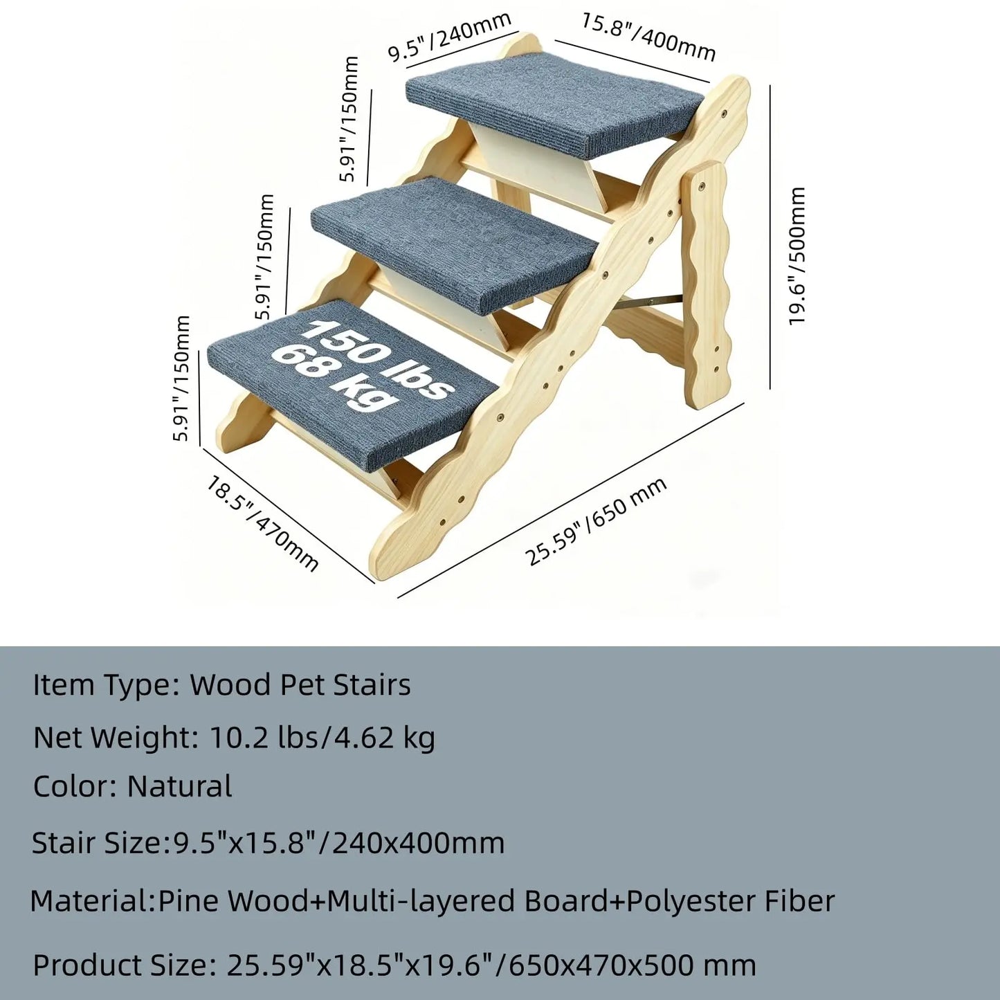 DishyKooker Wooden Pet Stairs And Folding Dog Ramp