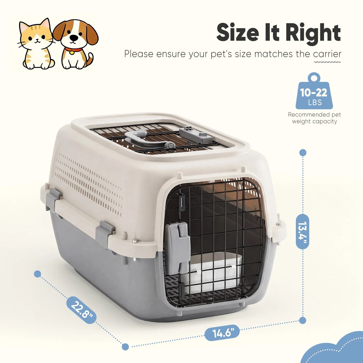JHK Top Load Pet Carrier With Latches and Food Bowl