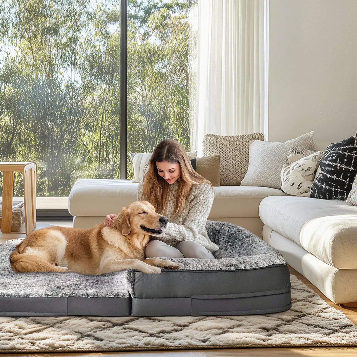 Bingopaw Orthopedic Foldable Pet And Human Plush Bed With Bolster