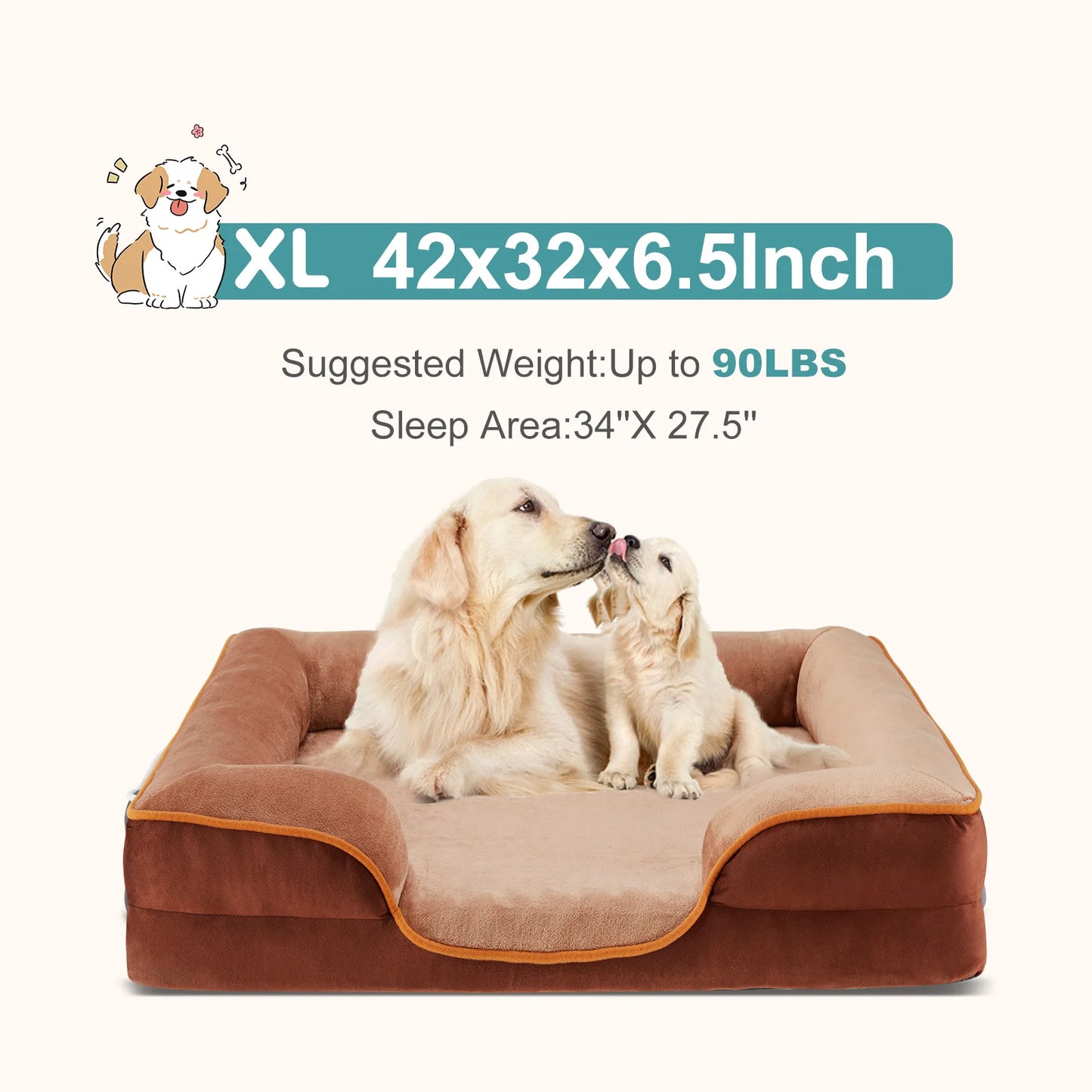 MCQ Orthopedic Memory Foam Dog Bed With Machine Washable Cover