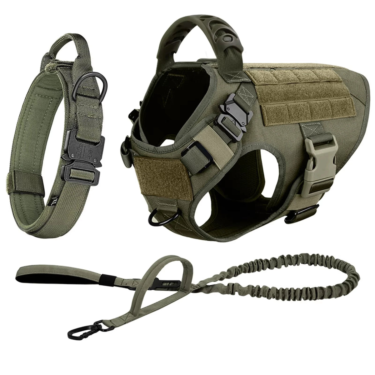 Adjustable Tactical Dog Training Harness Nylon Leash And Collar