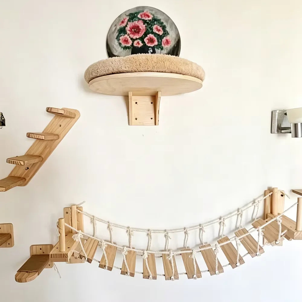 CWV Wall Mounted Cat Rope Bridge With Sisal Wooden Stairs