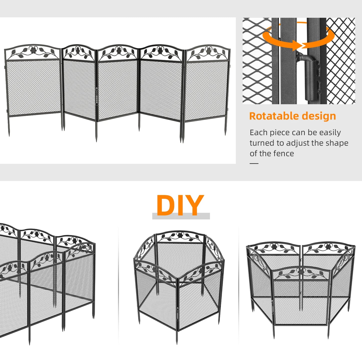 5pcs Iron Garden Decorative Fence Panels Lawn Border Metal Animal Barrier for Outdoor Landscape Decor