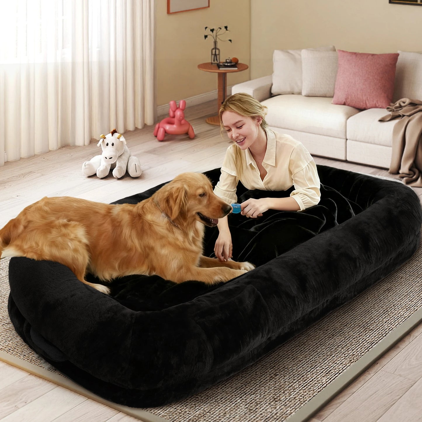 Orthopedic Spacious Faux Fur Dog Bed With Removable Washable Cover