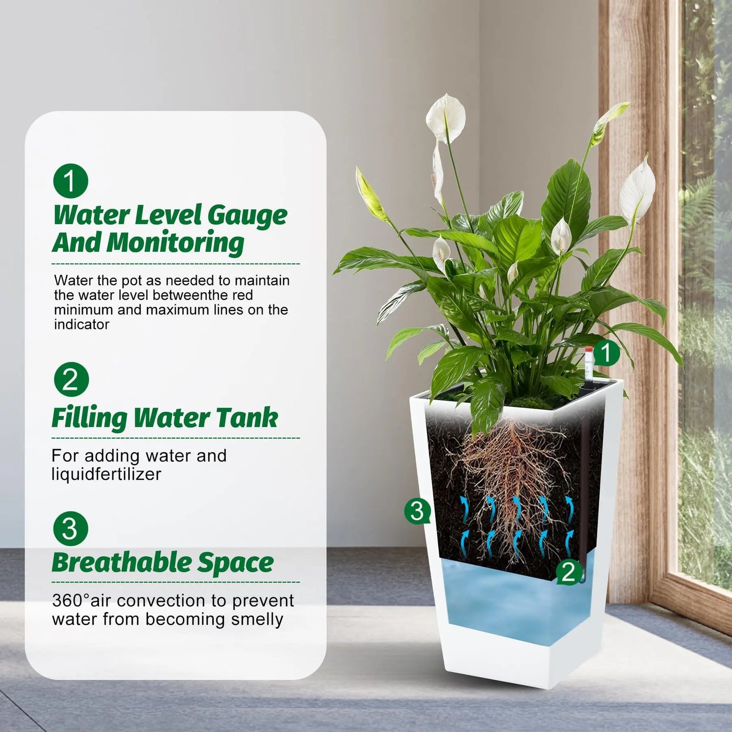 HiMISS Self Watering Planters Set For Indoor Outdoor Garden