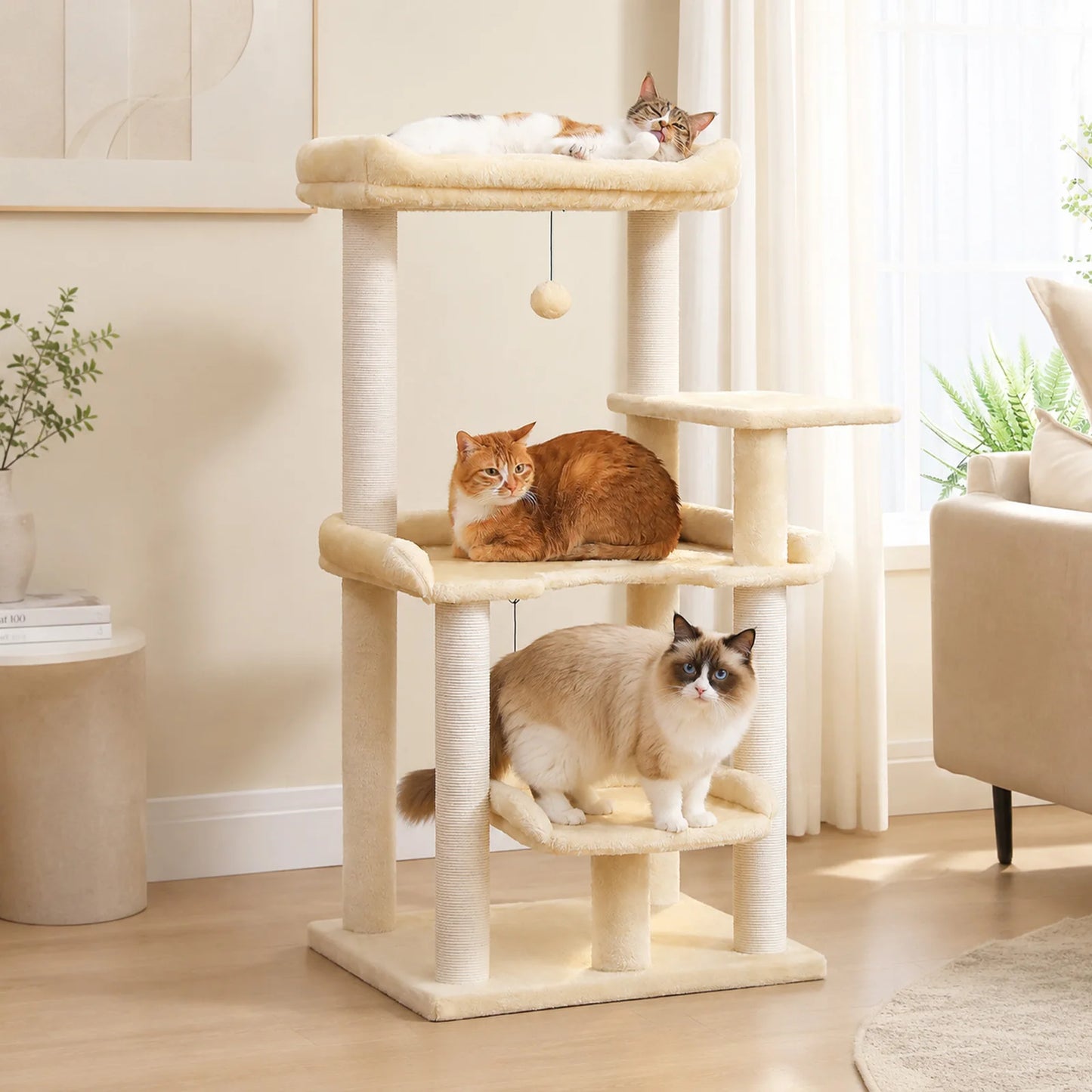Multi-Level Cat Tree with Sisal Scratching Posts Spacious Top Perch Large Cat Bed Modern Cat Tower for Indoor Cats Large Adult Pet Furniture Cat Toys