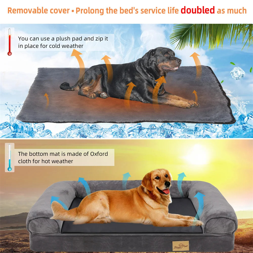 Borwart Orthopedic Memory Foam Plush Dog Bed Waterproof Removable Cover