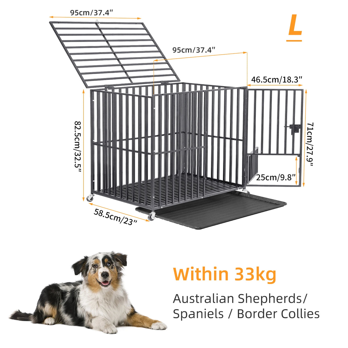 BINGOPAW Heavy Duty Dog Crate With Tray And Lockable Wheels