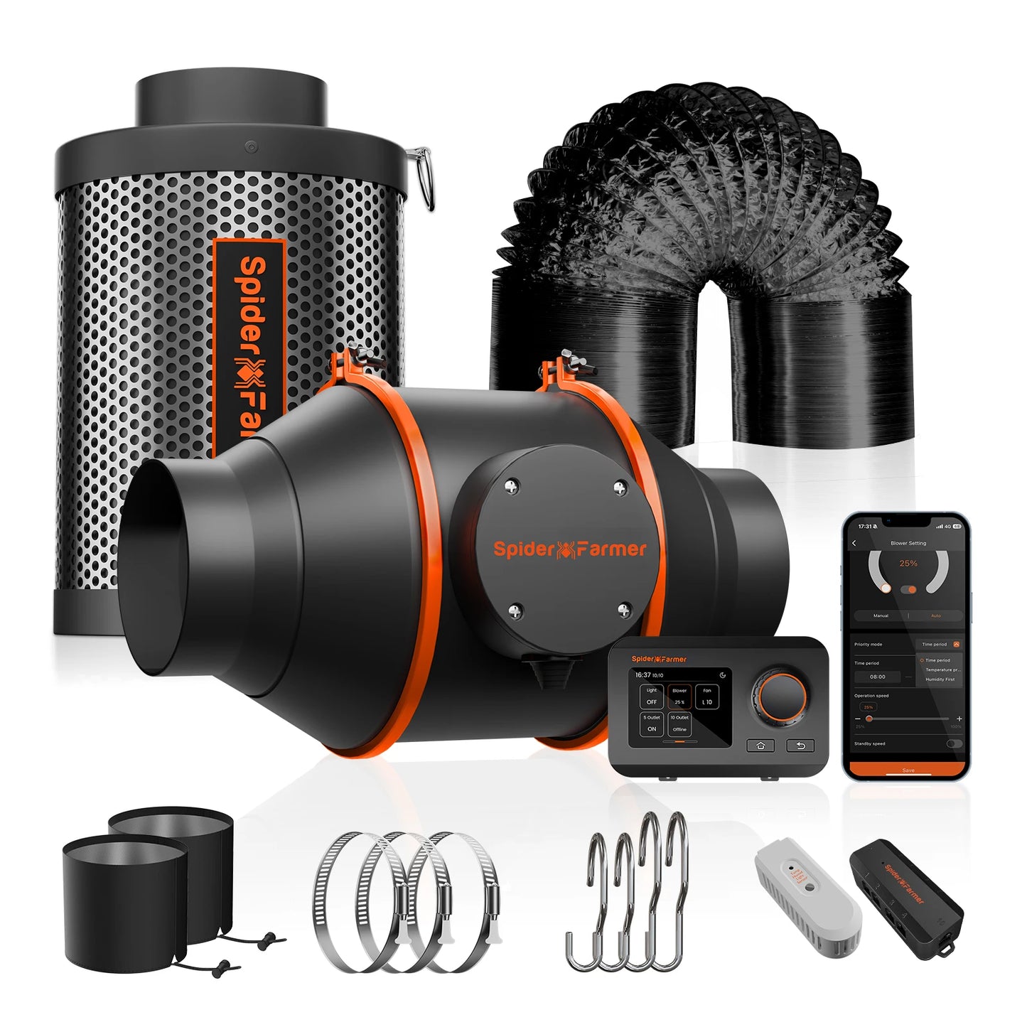 Spider Farmer 4"/6" Inline Fan Kit with GGS Controller, Smart APP Control, Ventilation Combo Air Cooling for Grow Tent