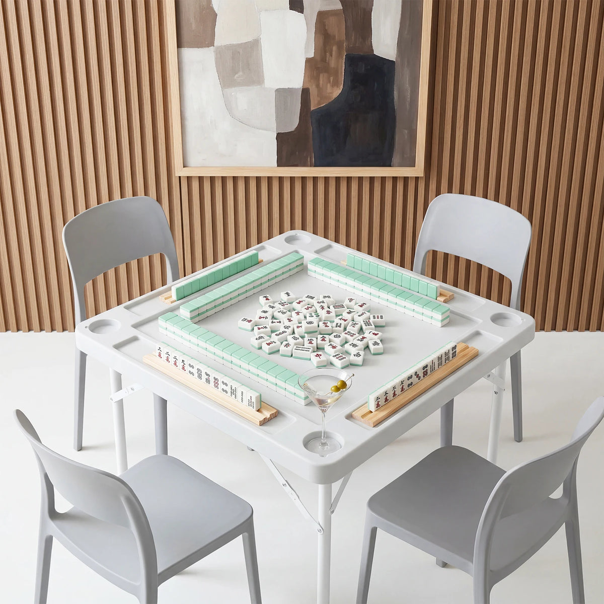 35" Folding Card Table, Portable 4-Player Domino & Mahjong Table with Cup Holders & Chip Trays, Heavy Duty Square Foldable Table for Poker, Camping and Picnic