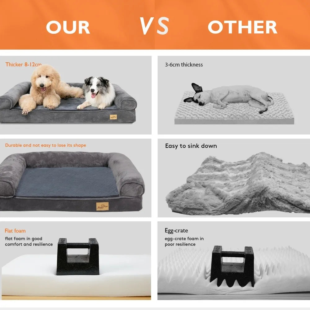 Borwart Orthopedic Memory Foam Plush Dog Bed Waterproof Removable Cover