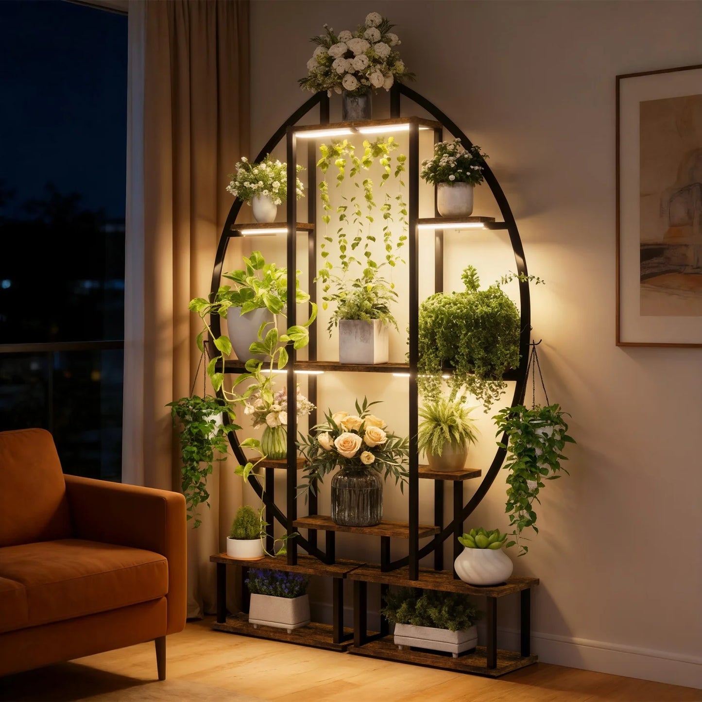 165cm Tall Half Moon Plant Stand 7 Tier Metal Plant Shelf for Living Room Yards Patio Plants Flower Pot Rack Display Shelf 2 Pack