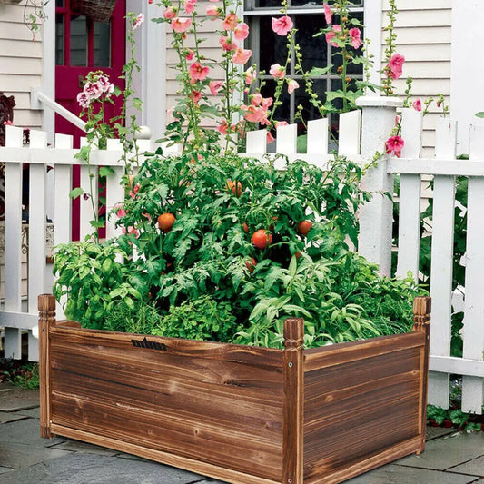 Outdoor Wood Planter Box Raised Garden Bed for Flowers And Vegetables