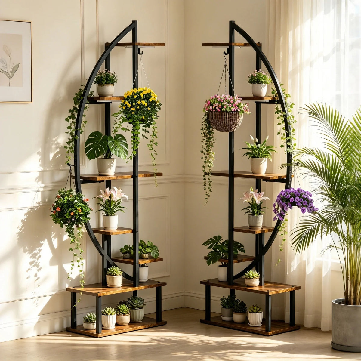 165cm Tall Half Moon Plant Stand 7 Tier Metal Plant Shelf for Living Room Yards Patio Plants Flower Pot Rack Display Shelf 2 Pack