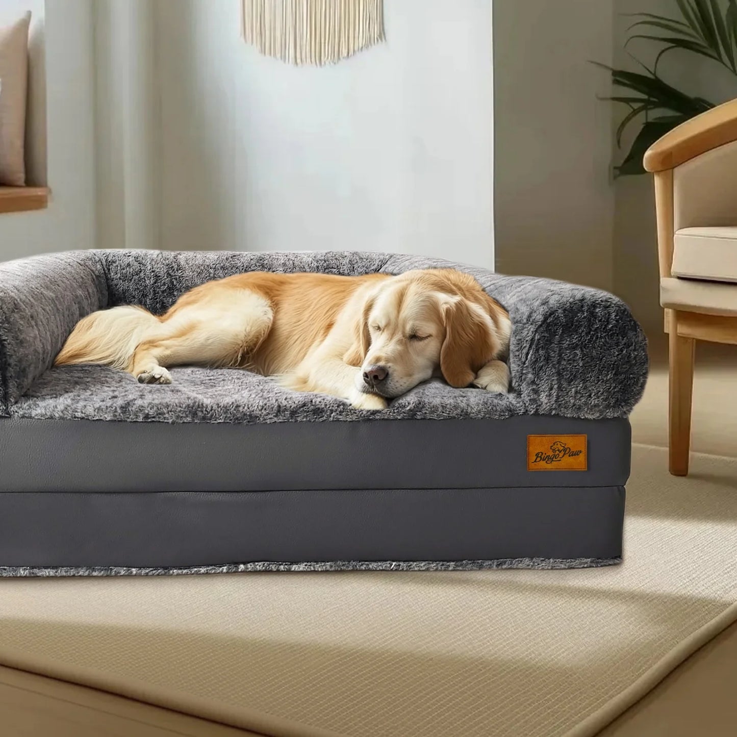 Bingopaw Orthopedic Foldable Pet And Human Plush Bed With Bolster