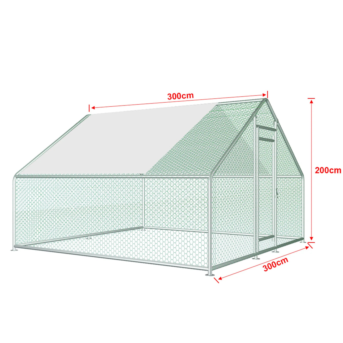 10/13/20ft Large Metal Chicken Coop Walk-In Run with Peaked Roof, Outdoor Poultry Cage Hen House for Farm Backyard