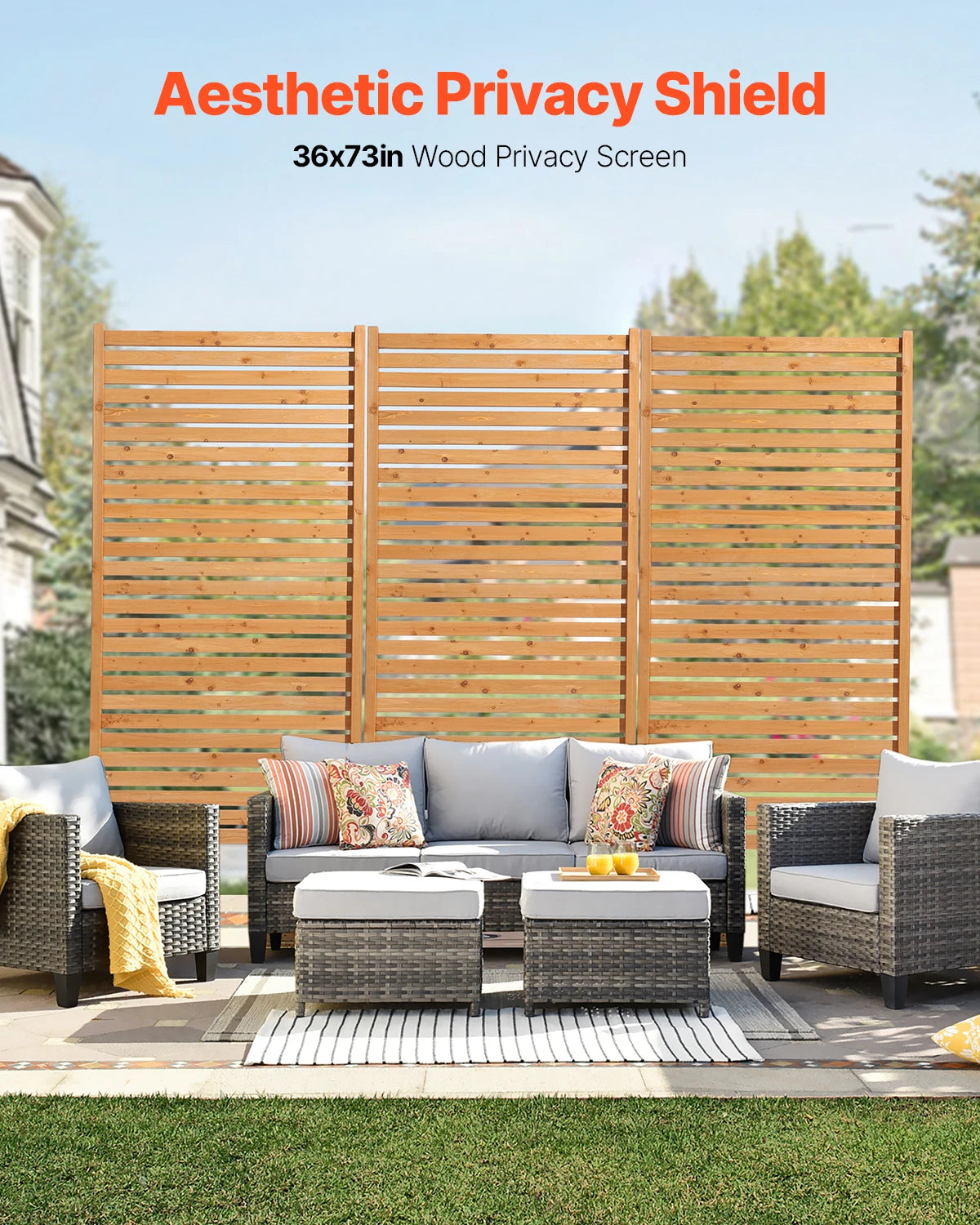 VEVOR Wooden Privacy Screen Outdoor Privacy Screen Freestanding Wood Privacy Panel with Stand Outdoor Divider for Balcony Patio