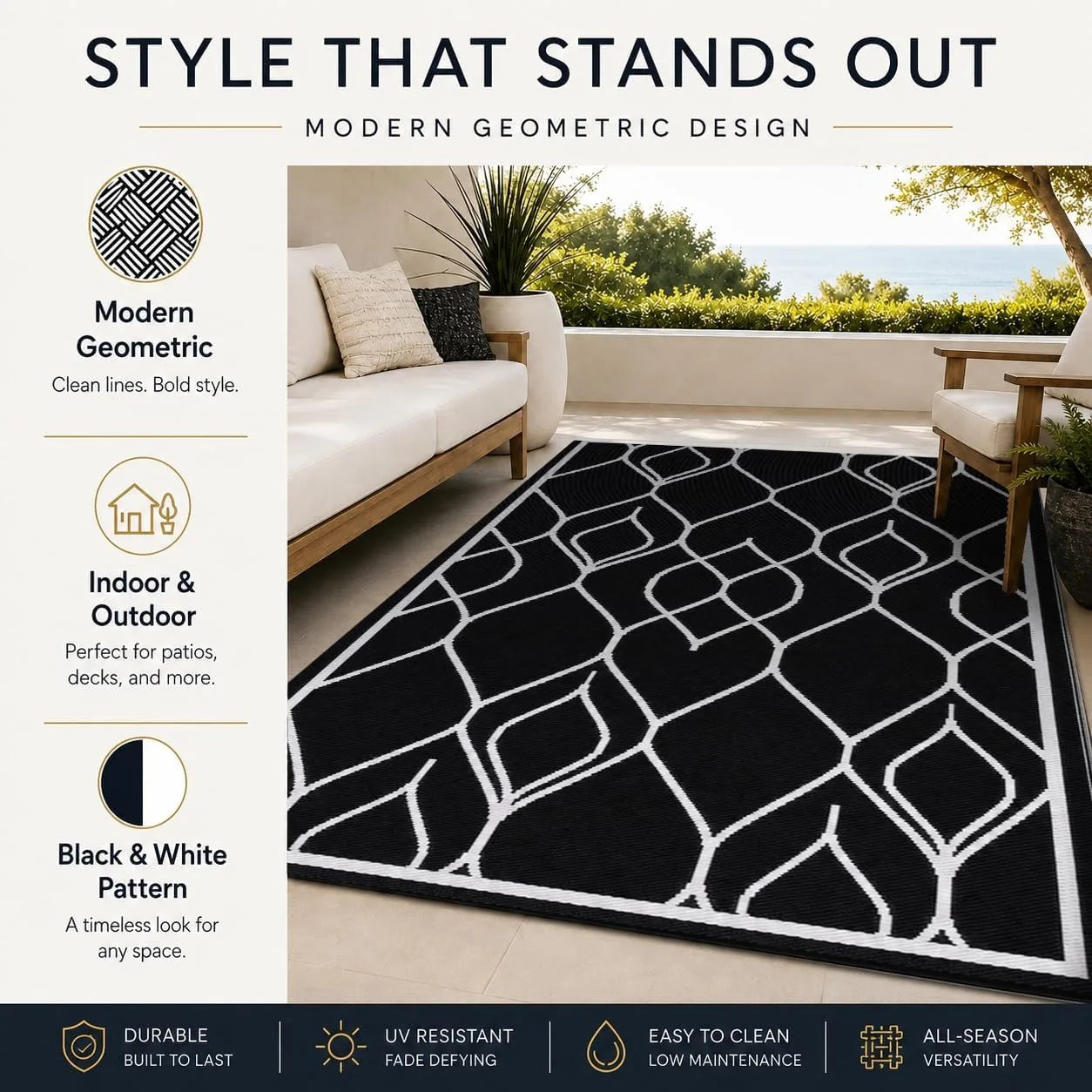 5x8 FT Indoor Outdoor Rug Waterproof Reversible Plastic Straw Patio Mat 340GSM PP Foldable Quick Dry UV Resistant Easy Clean Rug for Patio Deck RV Camping