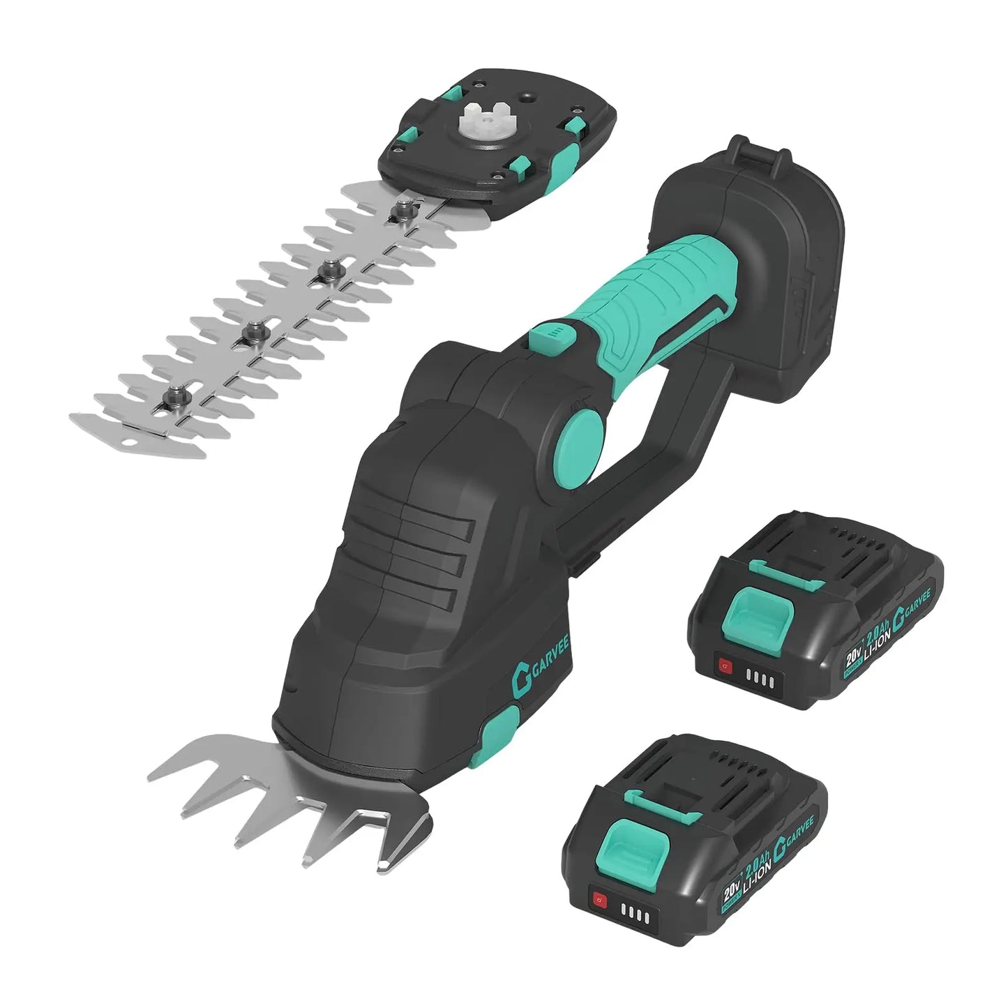 2-in-1 Cordless Grass Shear Hedge Trimmer, Electric Handheld Grass Cutter, 2x 2.0Ah Batteries, Adjustable Head, USB-C Charging